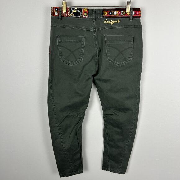 Desigual Green Patchwork Embellished Barrell Leg Trouser Pants 30 - Picture 3 of 6